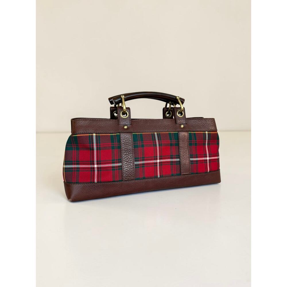 Red Burberry East West Picnic Check Bag Lucite Horn Handles - Picture 2 of 16